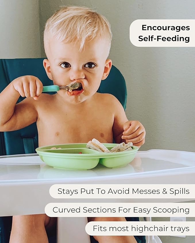 Hippypotamus Toddler Plates with Suction - 100% Food-Grade Silicone Baby Plates - Microwave & Dishwasher Safe - BPA Free - Set of 3 (Sage/Blush/Nude)