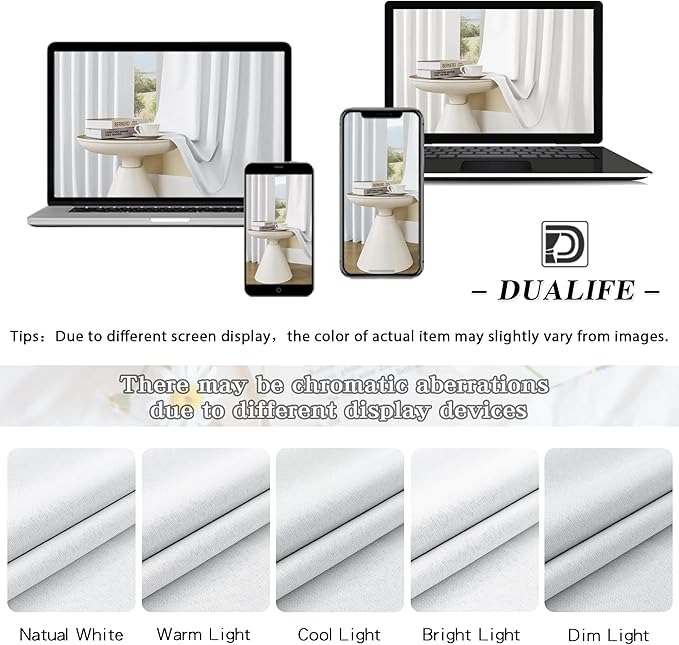 DUALIFE Greyish White Blackout Curtains for Bedroom Living Room 72 Inches Long - 2 Panels Set Flax Textured Room Darkening Black Out Curtains for Bedroom Windows,Back tab Rod Pocket(50x72 Inch)