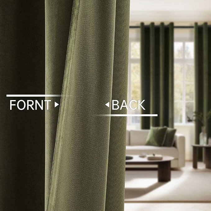 Topfinel 90 Inches Long Olive Green Curtains for Bedroom,Soft Velvet Pinch Pleat Heavy Light Blocking Forest Green Curtains,Room Darkening Modern Boemian Cool Unique Drapes 2 Panels Set