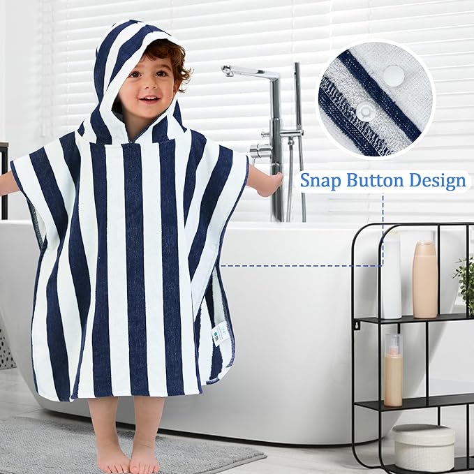 Toddler Poncho Towels with Hood, Oversized (2-4Years,22"X22") Made from 100% Soft Cotton,Absorbent Hooded Towels for Baby Boys,Perfect for Pool | Swimming | Bath | Beach,Navy Blue Stripe