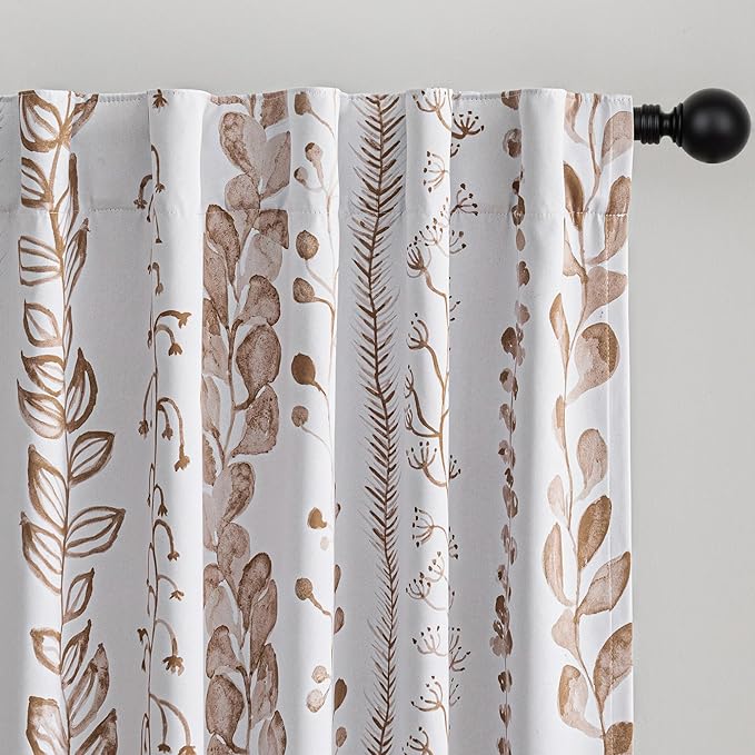 MEETSKY Blackout Curtains 63 Inches Long Leaves Patterned Farmhouse Thermal Insulated Privacy Protection Drapes with Rod Pocket Back Tab for Bedroom Living Room, 2 Panels, 50" Wide, Khaki