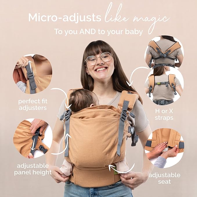 Boba X Baby Carrier Newborn to Toddler - Certified Hip Healthy, Micro-Adjustable Baby Carriers from Newborn - Breathable & Lightweight 100% Cotton Twill, Petite to Plus Size, 7-45 lbs (Linen Rye)