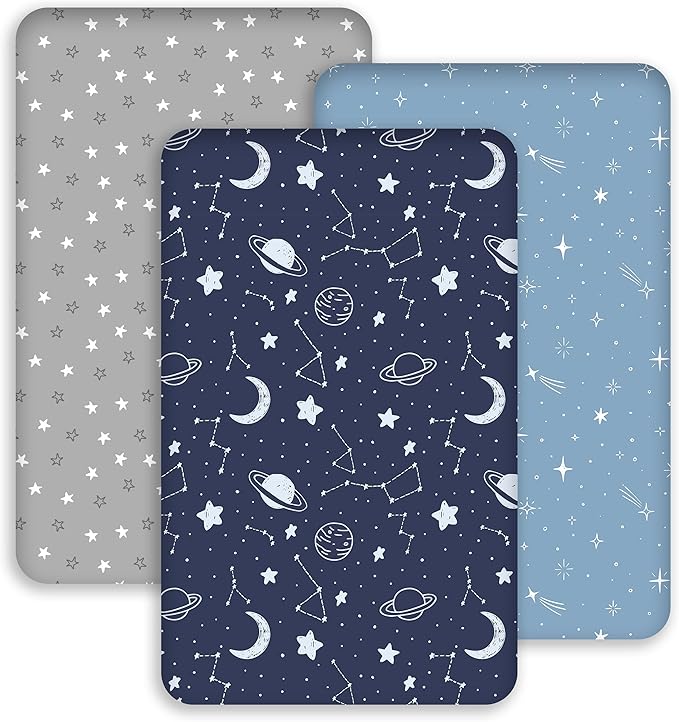 Baby Delight Bassinet Sheets 33x20 for Newton,Airclub,Maxi COSI,Angelbliss,Dream on Me,Mika,Harppa,Amke,ezebaby Rectangle Bassinet Mattress - Navy Blue Planet 3 Pack Boy