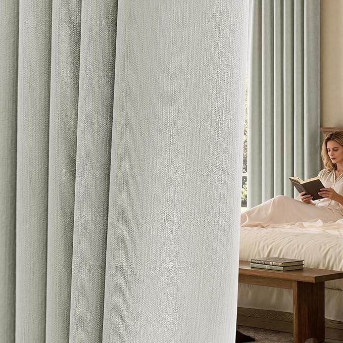 Chenille Blackout Curtains 96 Inches Long Thermal Insulated Curtains for Living Room Bedroom Grey Light Blocking Privacy Drapes Thick Noise Reducing Window Curtains 2 Panle Set Back Tab Neutral Drapes