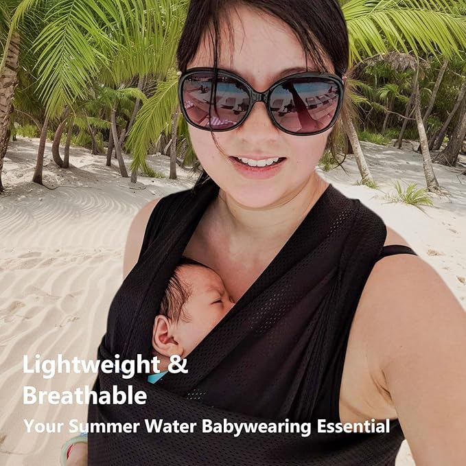 Baby Wrap Sling Carrier for Newborn, Infant, Toddler, Kid | Breathable Lightweight Stretch Mesh Water Sling | Nice for Summer, Pool, Beach, Swimming | Perfect Shower Gift Black