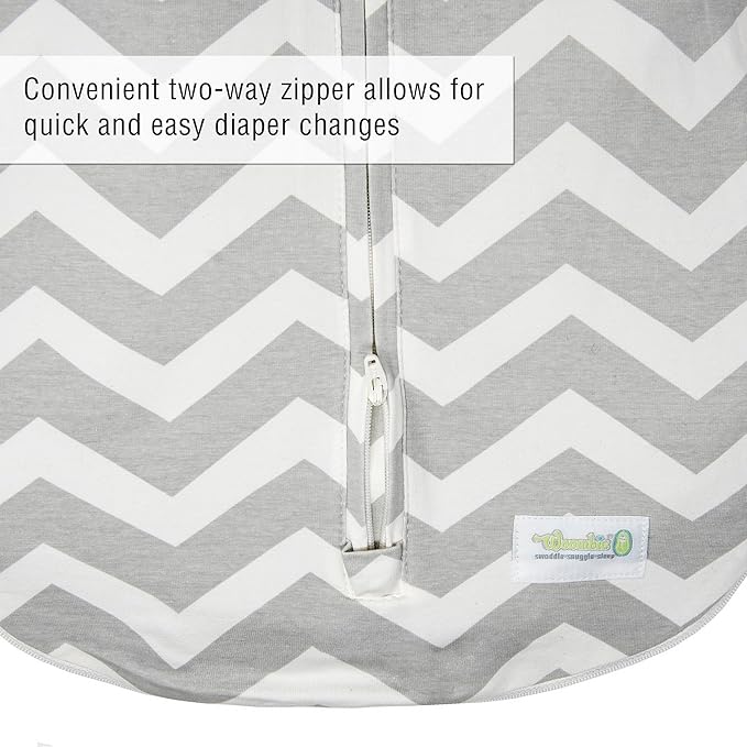 Woombie Grow with Me Baby Swaddle, Convertible Swaddle Fits Babies 0-9 Months, Expands to Wearable Blanket for Babies up to 18 Months, Sleepy Grey Chevron