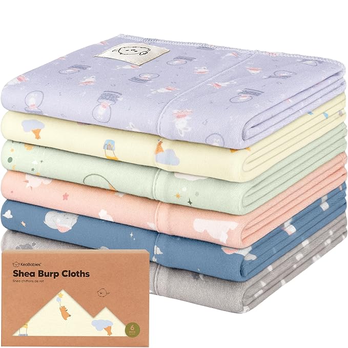 Organic Burp Cloths Baby Boy, Girl - 6-Pack Large 100% Cotton Burping Cloths for Babies, Spit Up Rags, Super Absorbent, Ultra Soft Newborn Rag, Gender Neutral, Machine Washable, Durable (Dreamers)