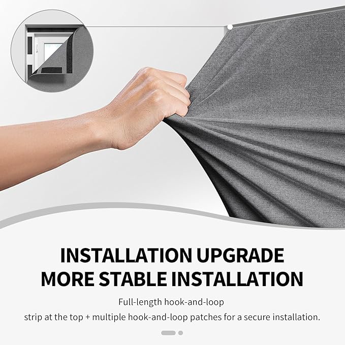 100% Upgraded Blackout Curtains for Bedroom, Rod-Free Hook&Loop Portable Blackout Shades for Travel, Black Out Window Cover No Drill Cuttable for Bedroom, Nursery, Media Room,Grey,57 * 79in