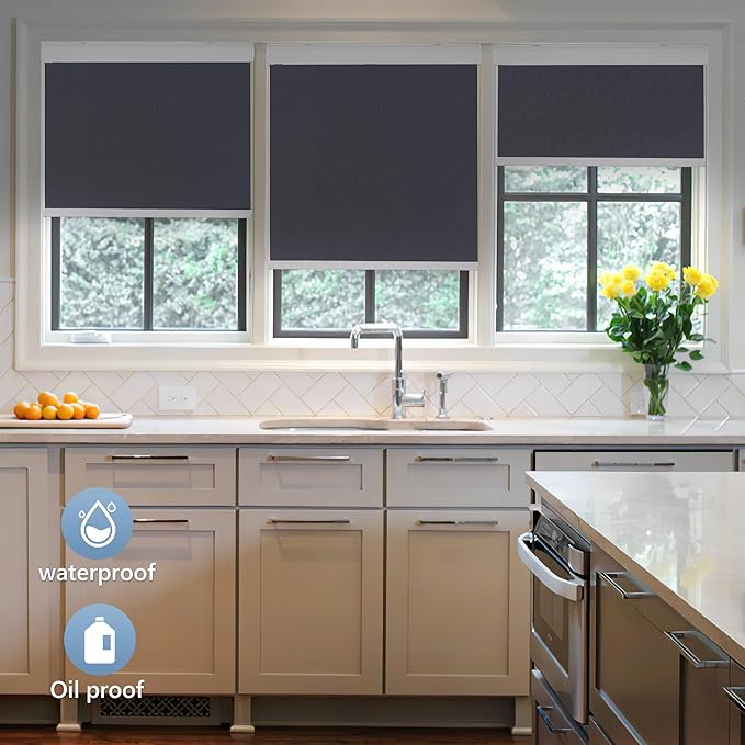 Allesin 100% Blackout Cordless Roller Shades for Windows, Free-Stop Shades, Thermal Insulated, UV Protection, Waterproof Fabric, Easy to Install for Home, Office, Bathroom (Dark Gary 32 x 72)