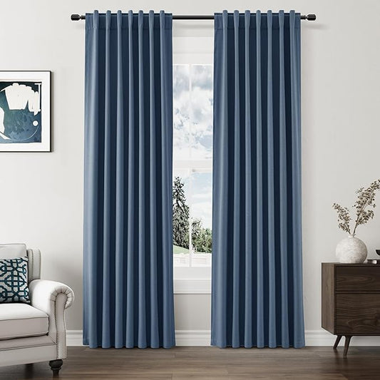 Guken 100% Blackout Curtains 80 Inch Length 2 Panels Set for Living Room Bedroom Back Tab Thermal Insulated Black Out Linen Drapes Room Darkening Window Curtains 80 Inches Long,Denim Blue