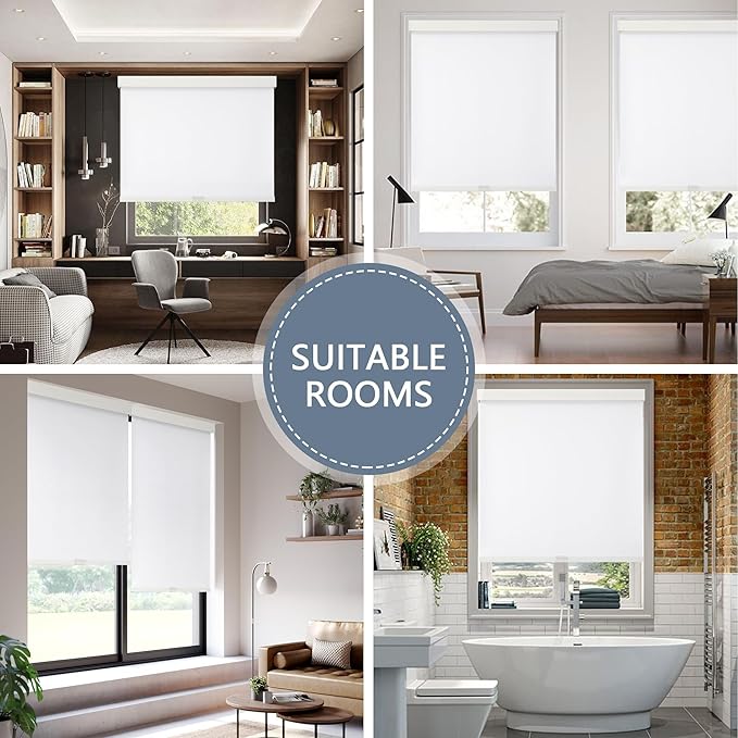 AOSKY Blackout Roller Shades Cordless Blinds for Windows, Free-Stop Shades with Valance, Thermal Insulated Fabric, UV Protection, Natural Woven Blinds for Home and Office (33.5" W x 72" H, White)
