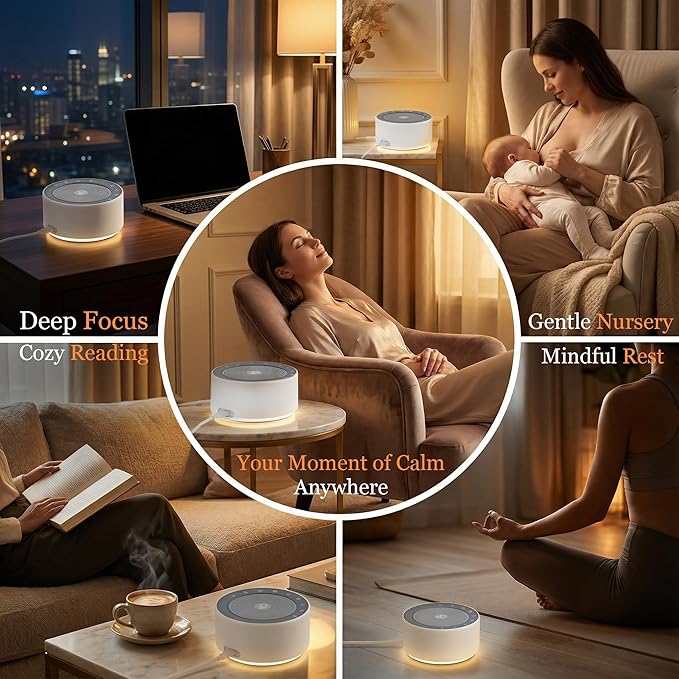 Kipcush White Noise Machine with Night Light – Nursery Sound Machine with Soft Non-Glare Lamp, 30 Soothing Sounds, 8 Color Lights, Up to 8-Hour Timer for Baby & Adults