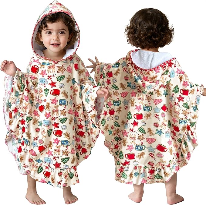 VOOVA & MOVAS Baby Hooded Towel Poncho with Ruffle Trim | Soft 100% Cotton | Absorbent Thick Towel for Bath, Swim, Beach & Winter | Cozy, Gingersnap