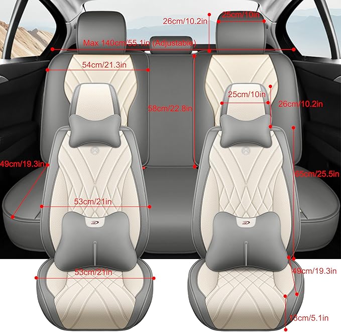 Amooca Car Seat Covers Full Set Automotive Seat Protection Fit for Most Cars SUVs Front & Back Seats Waterproof Nappa Leather Car Seat Cushion Breathable Black with Pillow & Lumbar Support