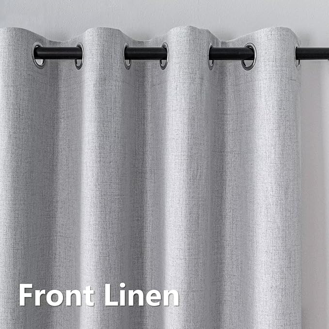 100% Blackout Curtains 96 Inch Long 2 Panels Set, Faux Linen Black Out Curtains for Bedroom Living Room, Thermal Insulated Room Darkening Drapes Grommet(W52 x L96, Greyish White)