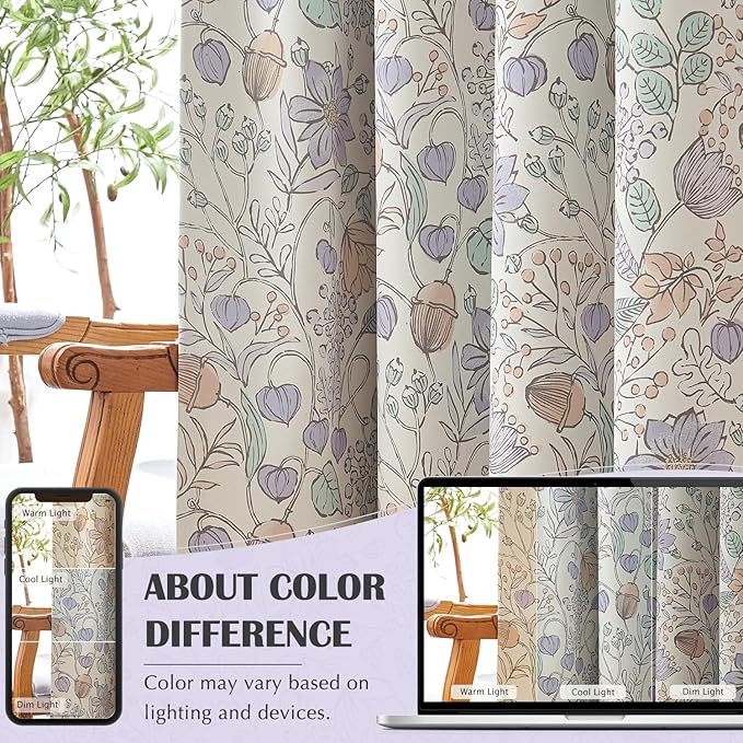 jinchan Nursery Curtains 95% Blackout Purple Floral Curtains for Girls Room, 84 Inch Length Farmhouse Drapes for Bedroom Living Room Darkening Window Treatment Grommet Top Set of 2 Panels