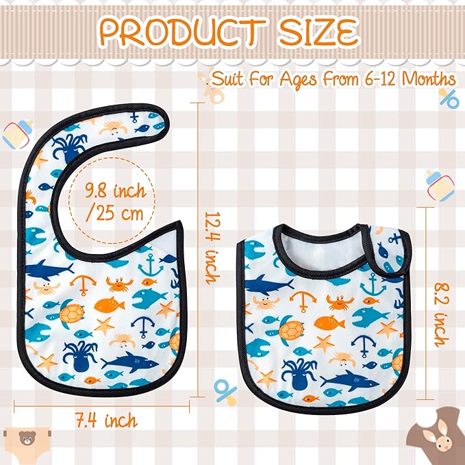 2ooya 7Pcs Cotton Waterproof Baby Bibs Hook Loop Closure Newborn Bib Keepsake Baby Gift for Drooling Feeding Eating