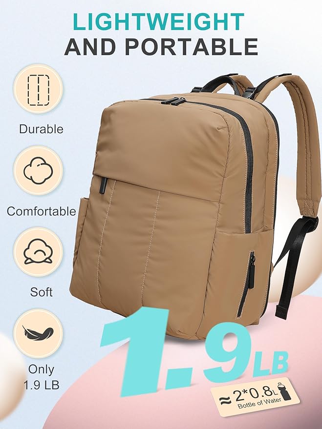 MOMINSIDE Diaper Bag Backpack - Large Puffer Diaper Bag - Neoprene Diaper Bag Quilted Baby Bag, Large Changing Pad, 15 Pockets, Lightweight, Brown