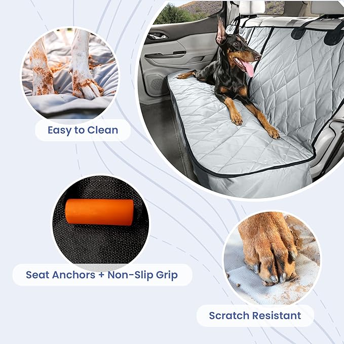 4Knines Dog Seat Cover for Back Seat, Heavy Duty Waterproof Rear Seat Protector for Small Trucks, SUV, Cars - Fits 60/40 Split Bench with Middle Seat Belt, Non-Slip Dog Backseat Cover (Regular, Black)