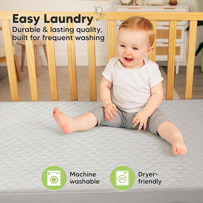 2-Pack Waterproof Crib Mattress Protector Cover Fitted - Quiet Baby Crib Mattress Pad Sheets, 52" x 28" Soft Quilted Cotton Baby Sheet, Machine Washable, Easy Fit, Durable (Pearl Gray/Mavy)