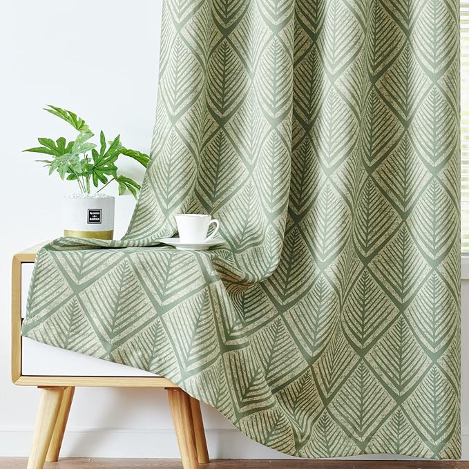 jinchan 80% Blackout Curtains for Bedroom, Geometric Patterns Drapes for Living Room, Window Treatments for Room Darkening, Grommet Thermal Insulated Curtains 63 inch Length 2 Panels, Sage Green