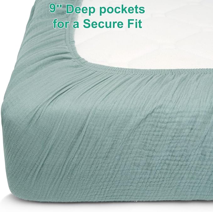 PET REJOIR Muslin Fitted Crib Sheets for Girls & Boys-2 Pack 28"x 52" Soft Baby Mattress Sheet-No Slip Boho Neutral Breathable Toddler Cotton Bedding Sage Green & Beige
