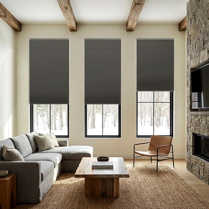 LazBlinds Cordless Cellular Shades, No Tools No Drill Blackout Honeycomb Shades Pleated Blinds for Windows, 35 1/2" W x 64" H, Midnight Black
