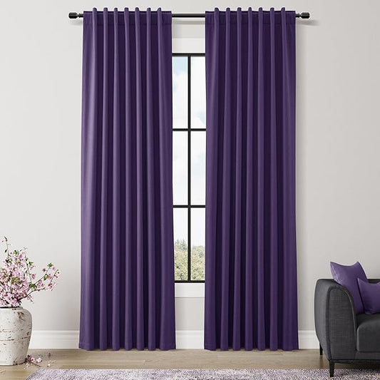 Guken 100% Blackout Curtains 84 Inch Length 2 Panels Set for Living Room Bedroom Back Tab Thermal Insulated Black Out Linen Drapes Room Darkening New Purple,52x84