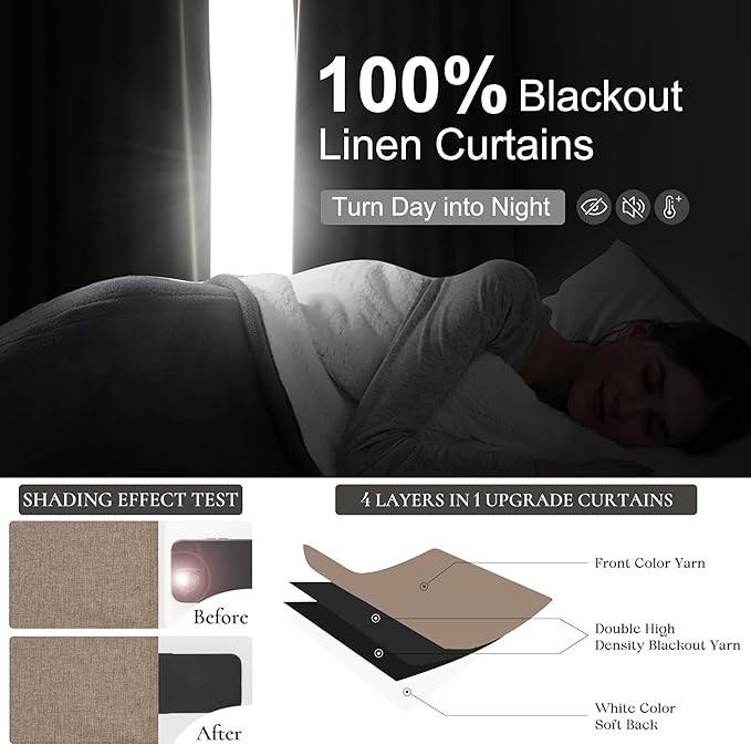 90 Inch Blackout Curtains for Living Room Thermal Noise Reduction Sliding Door Total Two Burg Country Style Linen Window Curtain & Drapes for Track System Pinch Pleat,Chocolate Dark Flax Set of 2