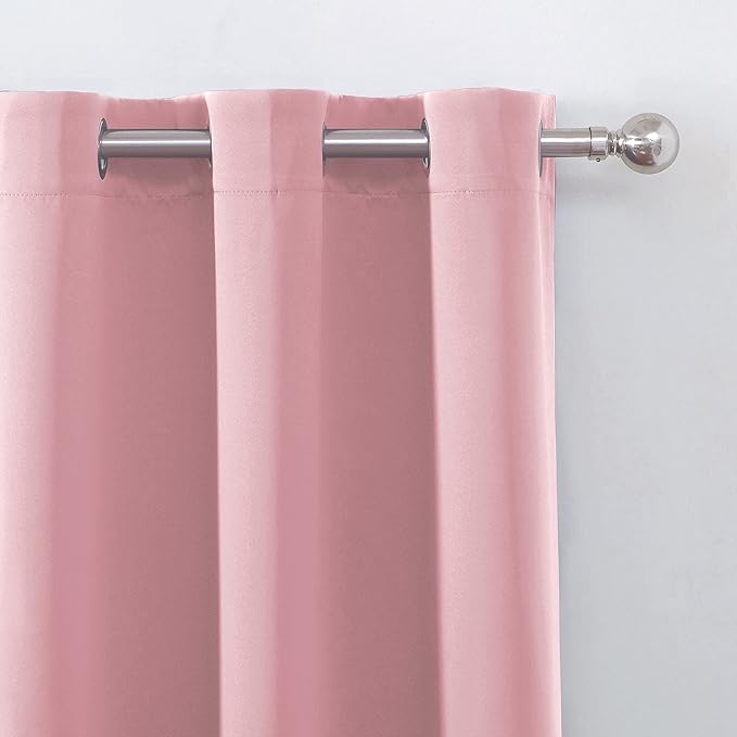 LEMOMO 100% Blackout Pink Curtains with Black Lining/52 x 84 Inch/Set of 2 Panels Thermal Insulated Room Darkening Curtains for Bedroom