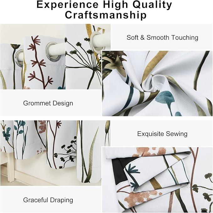 Floral Blackout Curtains for Bedroom and Living Room, Black Out Window Curtains 84 Inch Long 2 Panels Set, Grommet Room Darkening Soundproof Privacy Thermal Insulated Blackout Curtains for Winter
