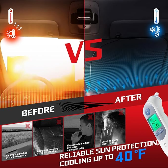 Windshield Sun Shade for Toyota Camry 2012-2017 LE XSE XLE Hybrid SE Sedan Foldable Sunshade for Car Front Window Blocks UV Rays and Heat Automotive Interior Protector Custom Fit Accessories
