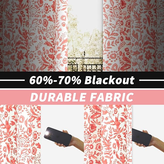 DriftAway Julia Watercolor Blackout Room Darkening Lined Thermal Insulated Energy Saving Window Curtains 2 Layers 2 Panels Each Size 52 Inch by 84 Inch Blush