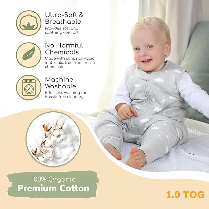 Mama Cheetah Toddler Sleep Sack with Feet 4T-5T, 1.0 TOG Organic Cotton Baby Wearable Blankets with Legs, Baby Sleeping Bag for Walkers, Early Walker X-Large