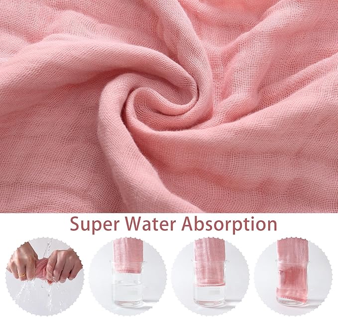 SnugOre Muslin Burp Cloths 5 Pack Large 20x12 inches Baby Burping Cloths, 6-Layer 100% Cotton for Newborn Boys Girls, Ultra Soft & Absorbent (White & Pink)