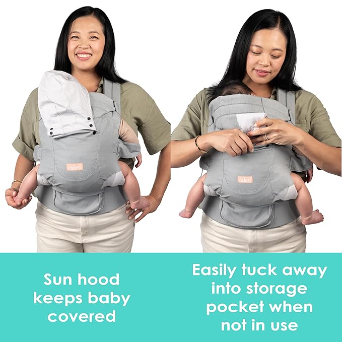 Baby Trend Caleo 3‑in‑1 Newborn Carrier, Snuggle Grey – 100% Cotton, Machine Washable, Lumbar Support & Built‑in Sun Hood