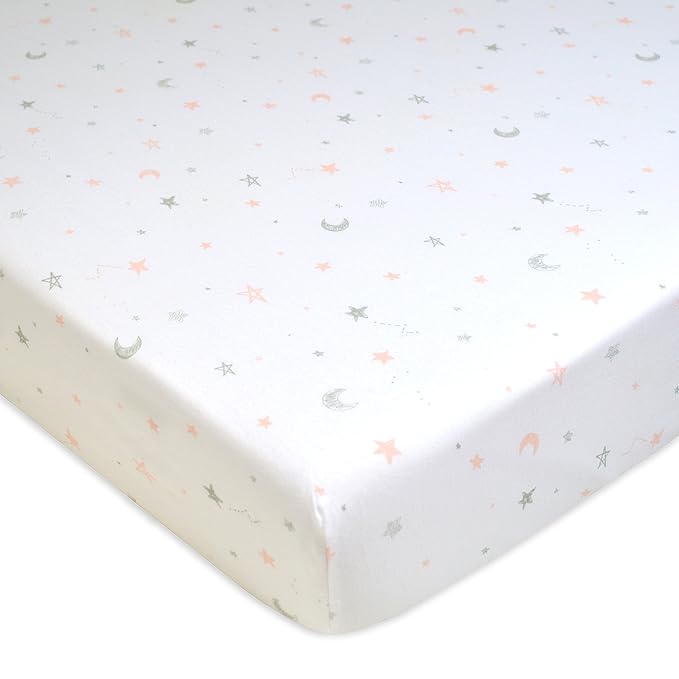 American Baby Company 2 Pack 100% Natural Cotton Fitted Crib Sheets 52" x 28" - Soft, Breathable, Hypoallergenic & Gentle Toddler Bed Sheets, Pink Stars and Blush, Neutral for Boys & Girls