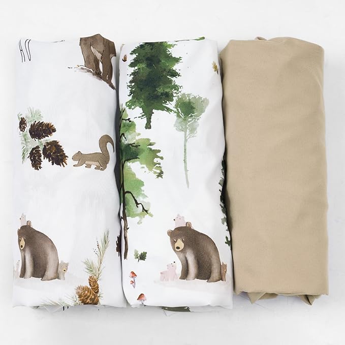 david's kids 3 Pack Bassinet Sheets, Ultra Soft Breathable Comfortable Baby Sheet Set for Boys Girls Neutral, Univeral Fit for Most Cradle and Bassinet Mattress, Woodland Animals