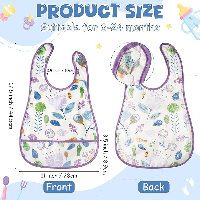 R HORSE 5Pcs Baby Bibs Set Toddler Bibs with Crumb Catcher Pocket & Snap Button Waterproof Baby Feeding Bibs for 6-24 Months