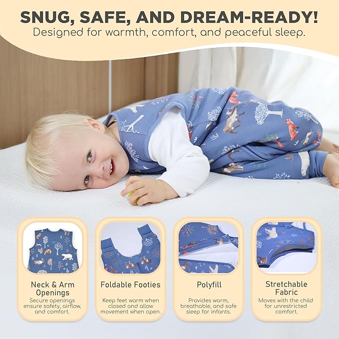 Mama Cheetah Toddler Sleep Sack with Feet, 6-18 Month, 2.5 TOG Organic Cotton Baby Sleeping Bag with Legs, Baby Wearable Blankets for Walkers w/ 2-Way Zipper, Baby Sleep Sack for Girls & Boys, Small