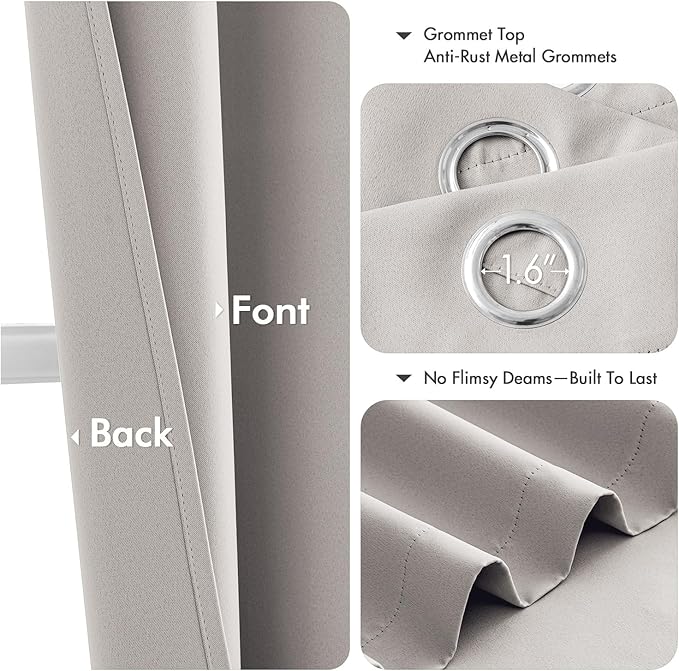 MIULEE Stone Blackout Curtains for Bedroom Living Room 63 Inches Long 2 Panels, Thermal Insulated Room Darkening Drapes Solid Grommet Noise Reduction Light Blocking Window Treatments 40x63 Inch