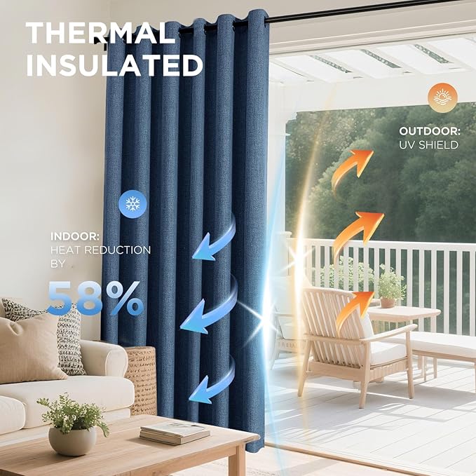 Joydeco Denim Blue Black Out Curtains 72 Inch Long 2 Panels Set, Curtains 100% BlackoutRoom Darkening Drapes for Bedroom, Textured Drapes with Grommets for Living Room Windows