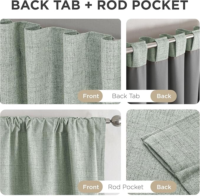 Joydeco Blackout Curtains for Bedroom - 100% Light Blocking 2 Panels Sage Green Drapes 42" W x 96" L, Thermal Insulated Room Darkening Curtains, Linen Textured for Living Room, Rod Pocket & Back Tabs