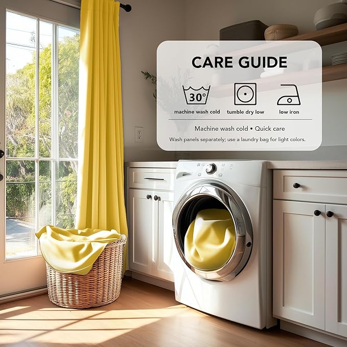Deconovo Blackout Curtains for Bedroom Solid Room Darkening Rod Pocket and Back Tab Curtains 42Wx63L Inch Mellow Yellow 2 Panels