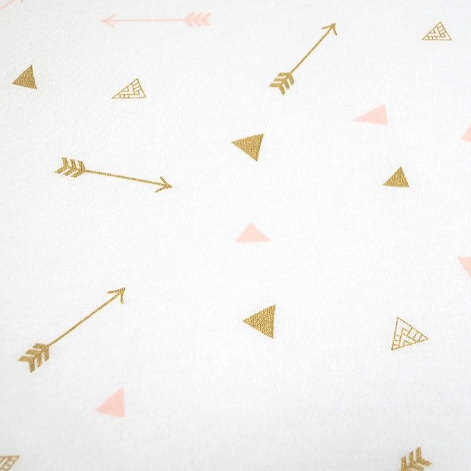 American Baby Company 2 Pack Fitted Crib Sheets 28" x 52", Soft Breathable Neutral 100% Cotton Jersey Sheet, Sparkle Gold/Pink Feathers/Arrows, for Boys and Girls, Fits Crib and Toddler Bed mattresses