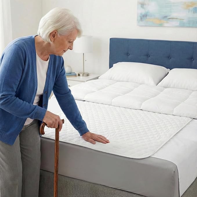 RMS Ultra Soft 4-Layer Washable and Reusable Incontinence Bed Pad - Waterproof Bed Pads, 34"X36" with Two 18" Flaps