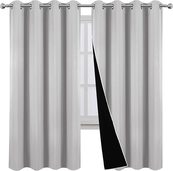 LEMOMO Blackout Curtains 52 x 72 Inch Light Grey Curtains 2 Panels Darkening Thermal Insulated Bedroom Curtains
