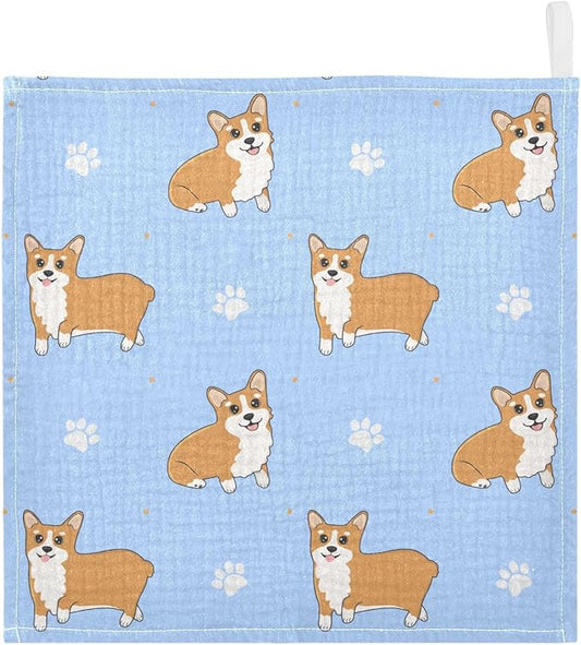 vvfelixl Baby Muslin Washcloths Corgi Paws Baby Burp Cloths Cotton Baby Face Towel for Newborn Infants Boys Girls Soft and Absorbent 11.8 X 11.8 in, 3 Pack