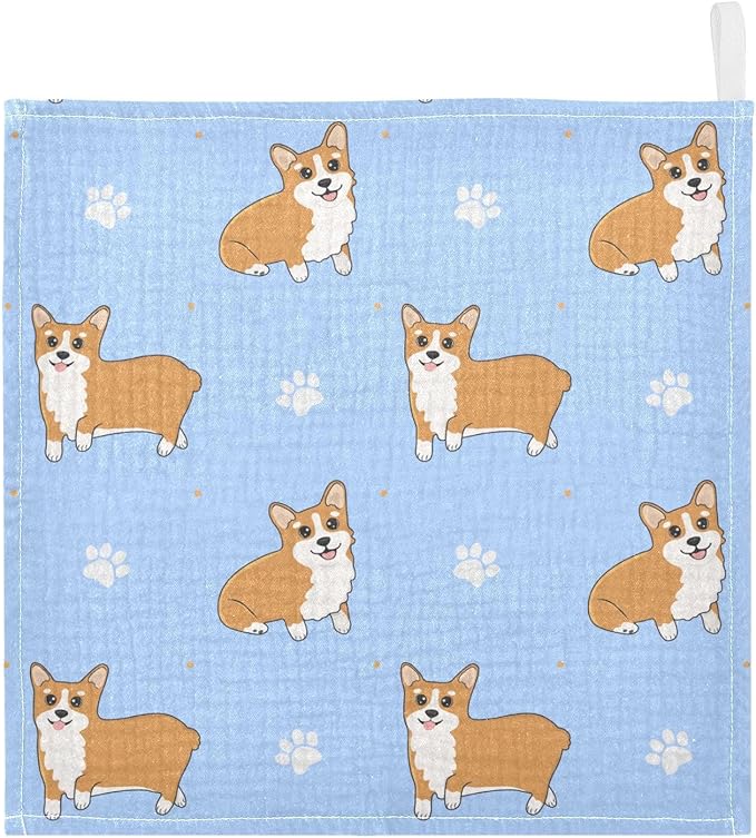 vvfelixl Corgi Paws Baby Burp Cloths Baby Muslin Washcloths for Boys Girls Cotton Baby Face Towel for Newborn Infants Soft and Absorbent 11.8 X 11.8 in, 5 Pack
