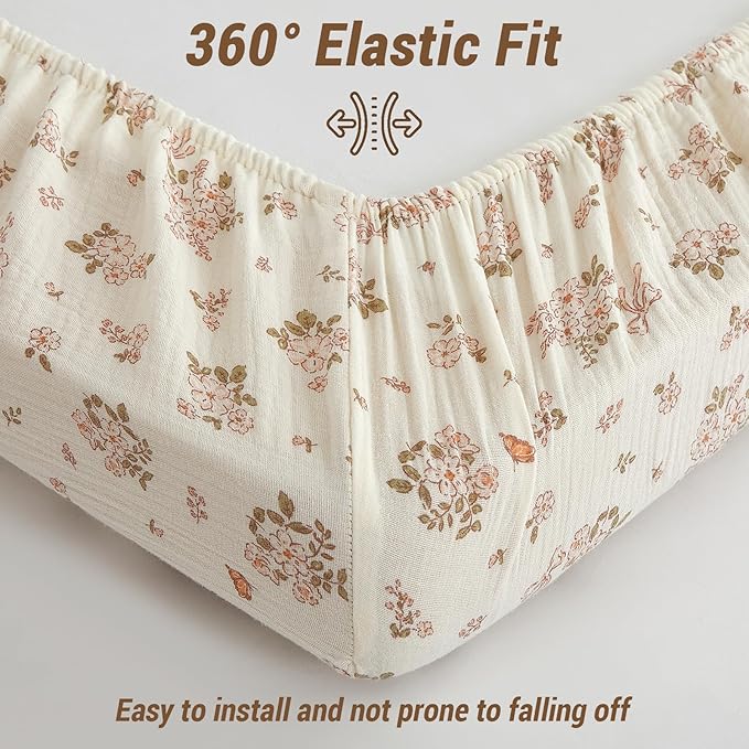 Heavyweight Muslin Baby Crib Sheets - 2PCS 52"x28" Neutral Fitted Crib Sheets for Boys Girls, Breathable Soft 100% Organic Cotton Standard Baby Mattress Sheet (Nature, Coffee)